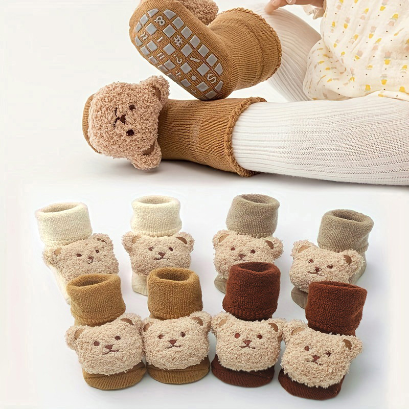 Unisex Baby Socks Non Slip - ベビーソックス綿厚くて暖かい居心地の良いかわいい漫画クマ幼児女の子男の子ノンスリップフロアソックス