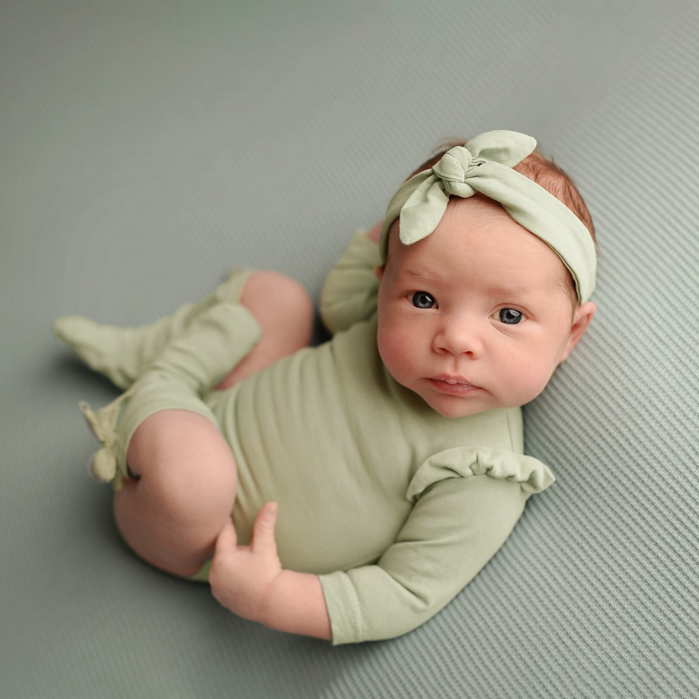 Infant Photography Props Outfit - 新生児写真撮影用小道具 フリルロンパース 赤ちゃん写真撮影用衣装 幼児用長袖ボディスーツ フリルカフス 女の子用ベビー小道具