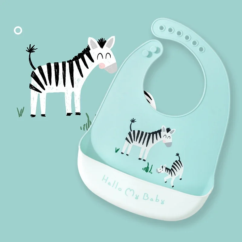 Waterproof Baby Bibs Silicone - 防水加工のベビービブ、かわいい動物柄のプリント、子供用、女の子・男の子用、サイズ調整可能、柔らかいシリコン素材、離乳食用のベビー用品。