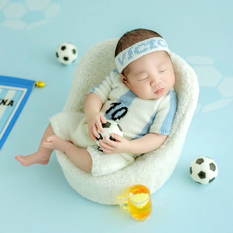 Infant Photography Props Outfit - サッカーベビーテーマ新生児写真撮影小道具スポーツサッカー少年衣装幼児トップ + パンツセットスタジオ撮影写真アクセサリー