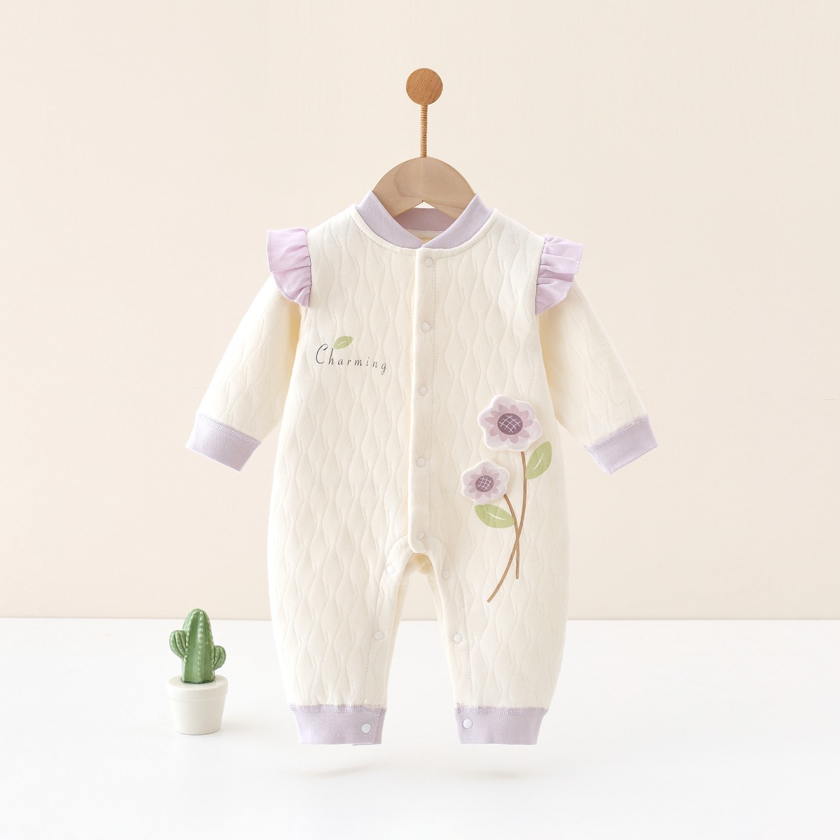 Newborn Baby Girl Romper Floral - 女の赤ちゃんかわいい服新生児暖かい春秋アウタージャンプスーツ幼児 0-18Months ソフト純粋な綿カジュアルボディスーツ