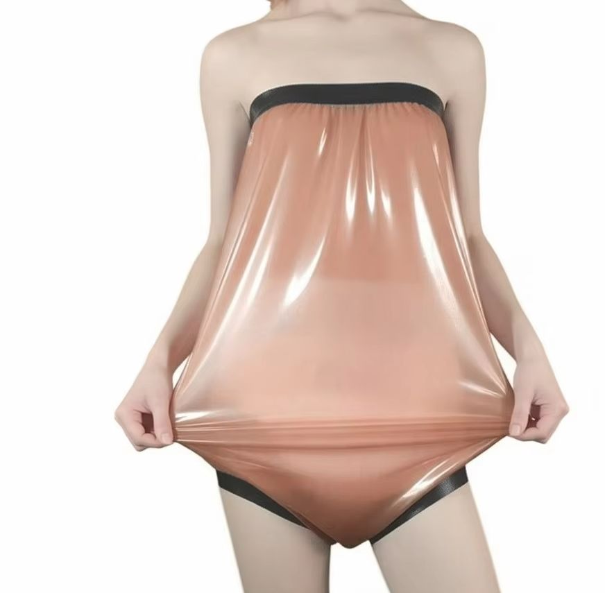 Diapering - ゴム製ショートパンツ下着ブリーフ透明ピンクと黒のハイウエストカットレッグラテックスボディスーツおむつルーズボトムス