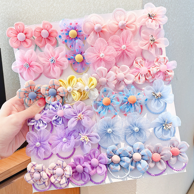 Baby Gear - 10個入り子供用メッシュフラワーヘアループ、優れた伸縮性、ベビータイヘッドバンド、プリンセスヘッドウェア、かわいい女の子用ゴムバンド
