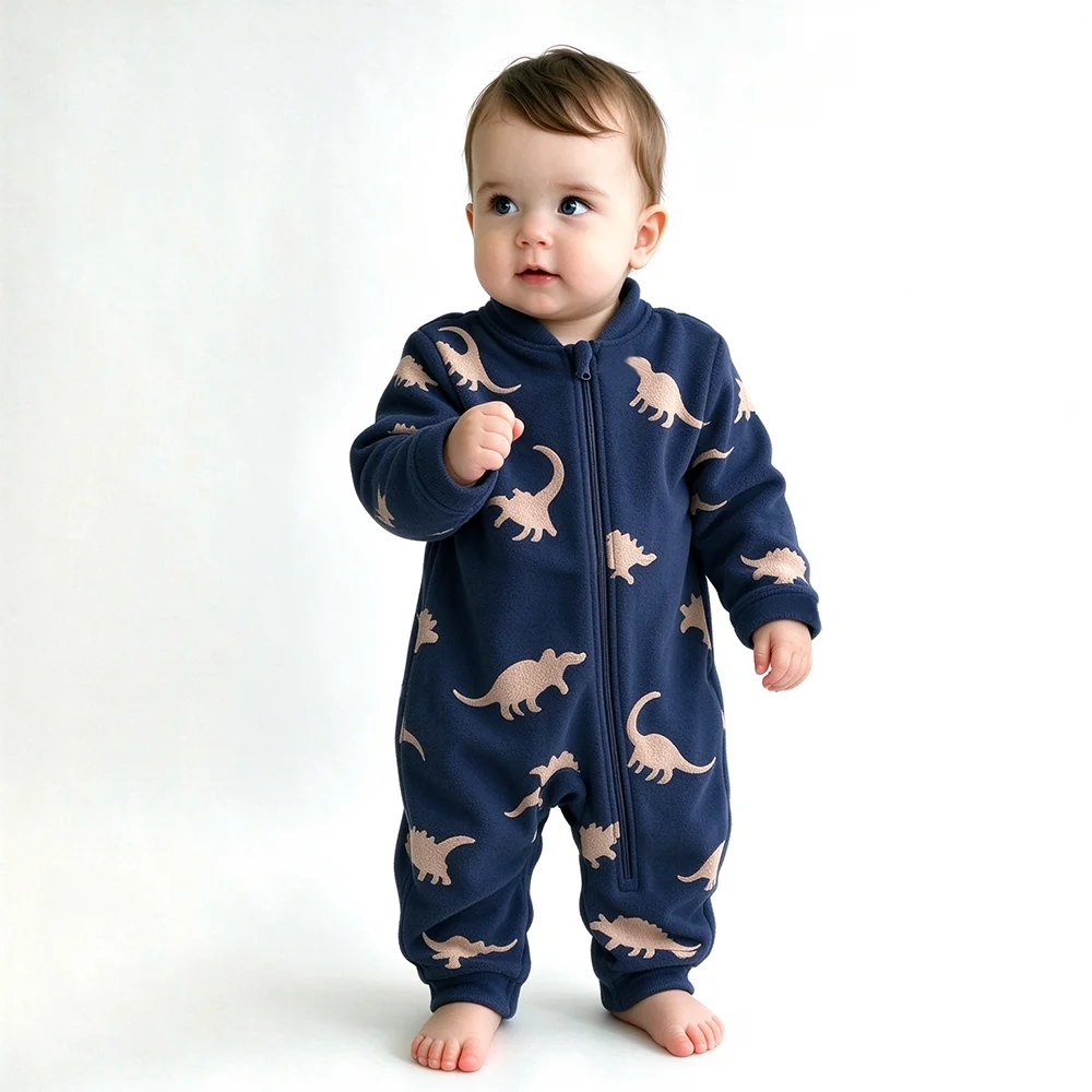 柔らかく暖かいベビーフリース素材のつなぎ。かわいい恐竜柄の新 - Cotton Baby Onesies Zipper のレビューと価格