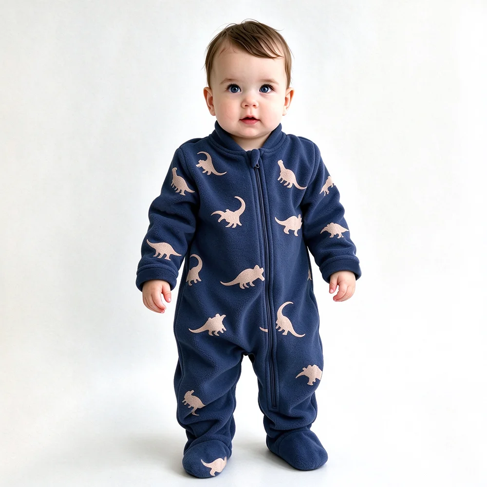 柔らかく暖かいベビーフリース素材のつなぎ。かわいい恐竜柄の新 - Cotton Baby Onesies Zipper のレビューと価格