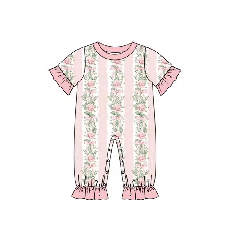 新生児向け、女の子用、リボン柄のプリントが施された、半袖、フ - Cotton Baby Onesies Zipper のレビューと価格