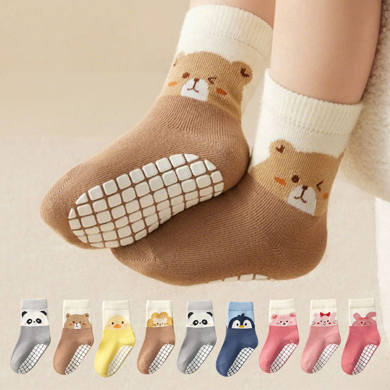 3 ペア赤ちゃん愛らしい動物柄ノンスリップフロアソックス秋カ - Unisex Baby Socks Non Slip のレビューと価格
