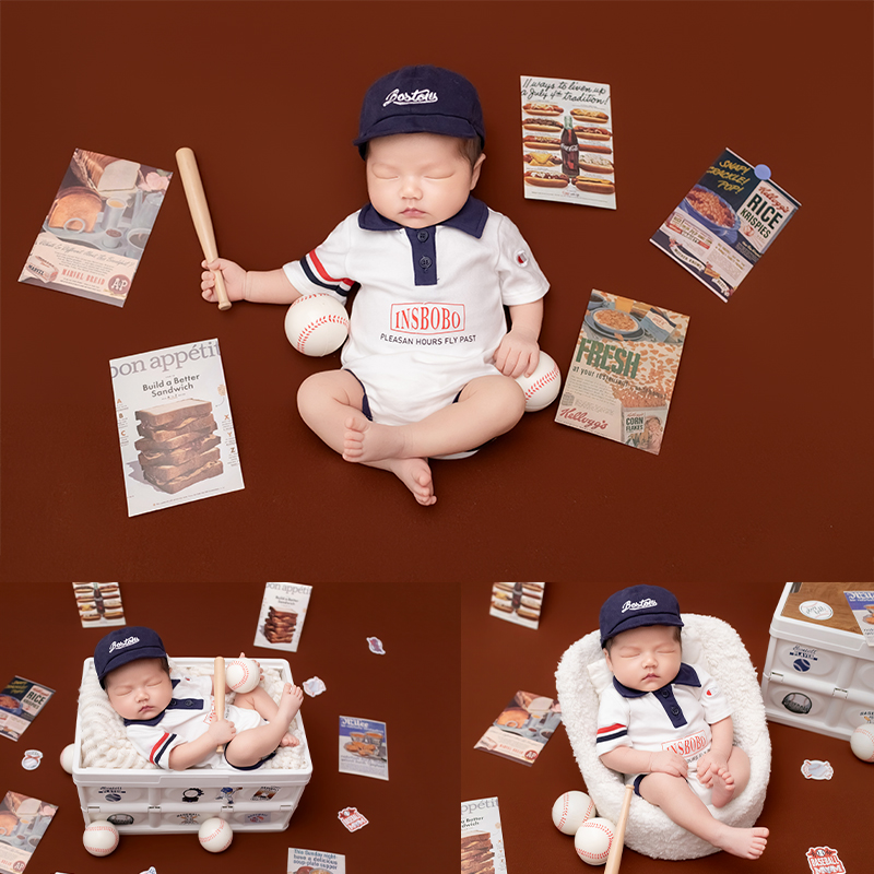 スポーツ野球をテーマにした新生児用写真撮影衣装、半袖ロンパー - Infant Photography Props Outfit のレビューと価格